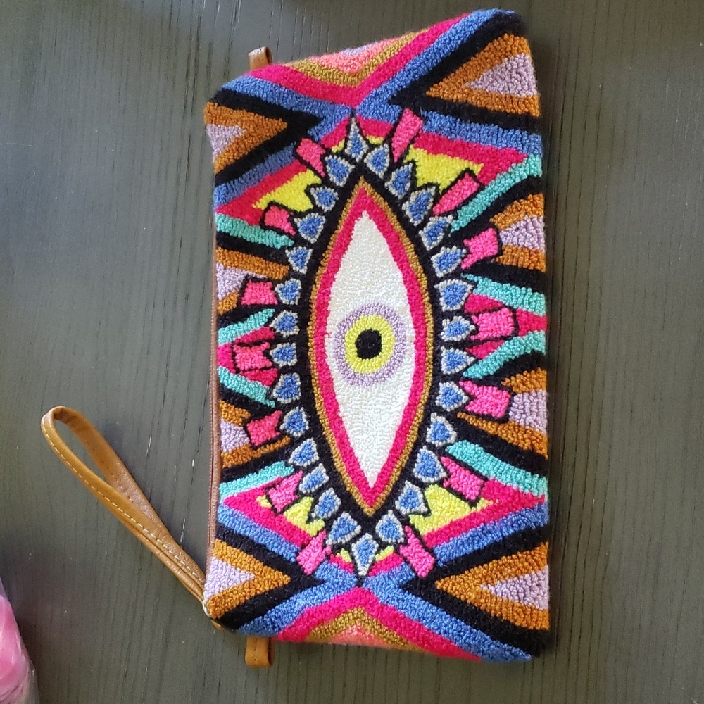 Le Pom Pom Multi Colored Large Evil Eye Wristlet